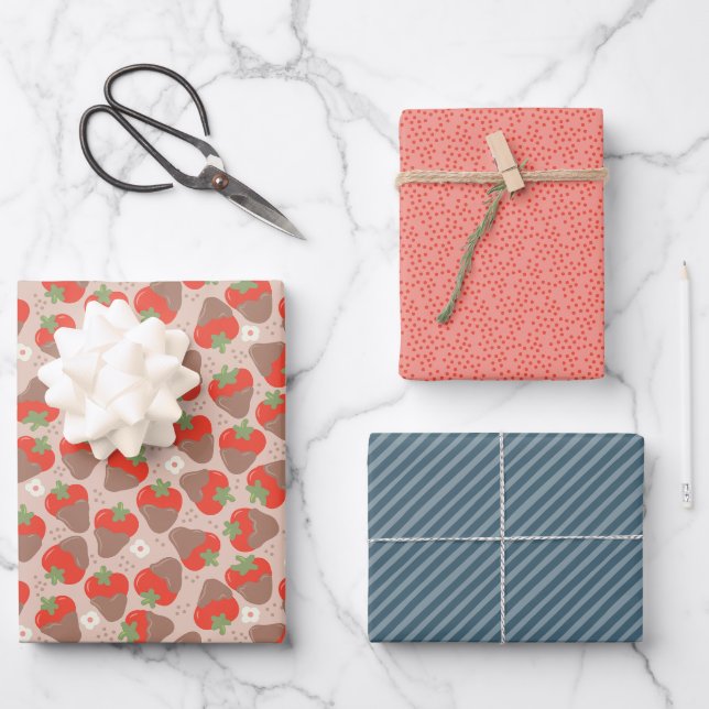 Feuille De Papier Cadeau Fraises trempées spéciales Berry - Latte (Recto)