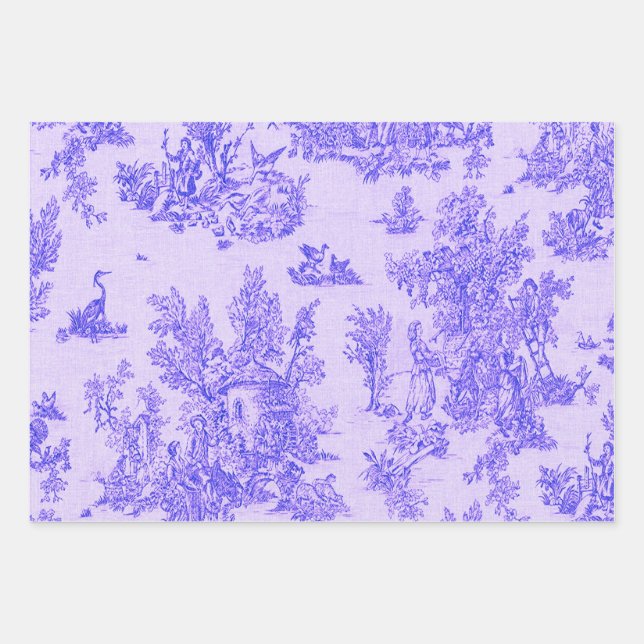 Feuille De Papier Cadeau Française toile de jouy Découpage bleu et blanc (Devant)