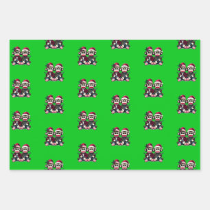 Feuille De Papier Cadeau Frères Chasseurs de singes à Noël