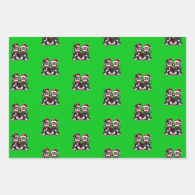 Feuille De Papier Cadeau Frères Chasseurs de singes à Noël (Devant)