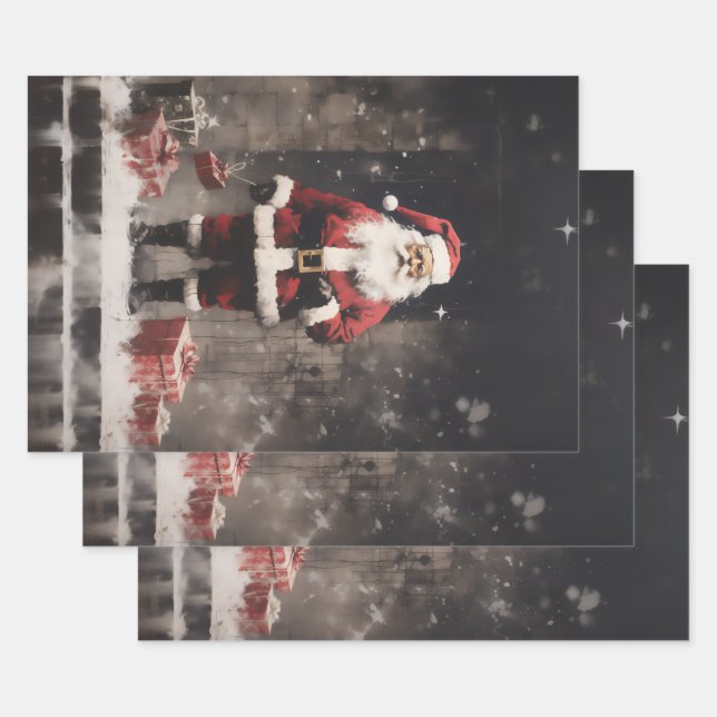 Feuille De Papier Cadeau Fresque du Père Noël (Lot)