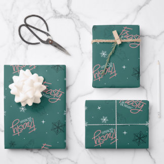 Feuille De Papier Cadeau Frosty Snowman Green Snowflake Motif