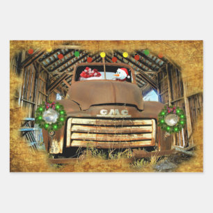 Feuille De Papier Cadeau Frosty's Vintage GMC Truck Christmas Run