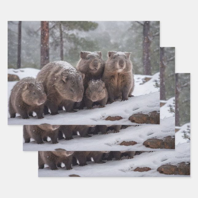 Feuille De Papier Cadeau Frozen Burrow : famille australienne Wombat (Lot)