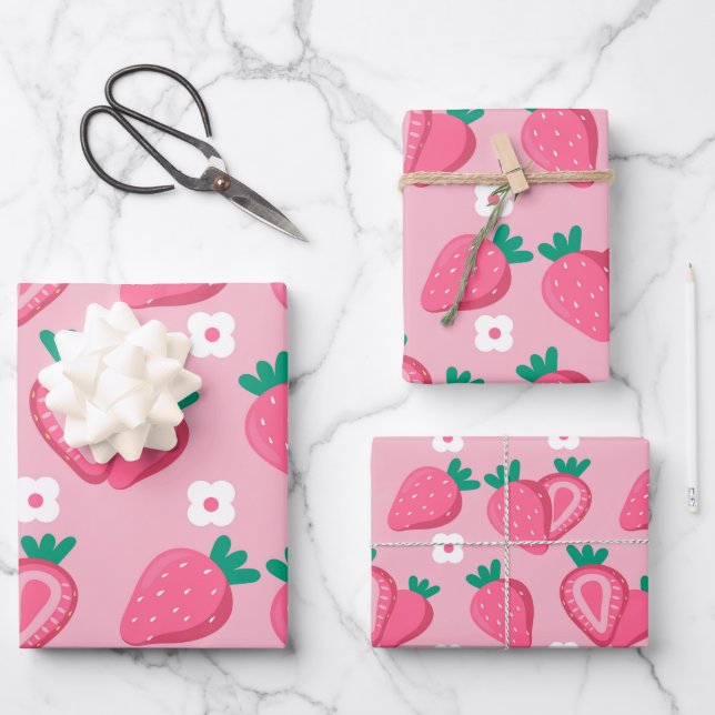 Feuille De Papier Cadeau Fruit de fraise esthétique Nourriture rose (Recto)
