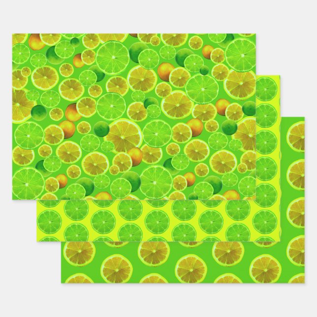 Feuille De Papier Cadeau Fruits d'agrumes, citron et chaux (Lot)