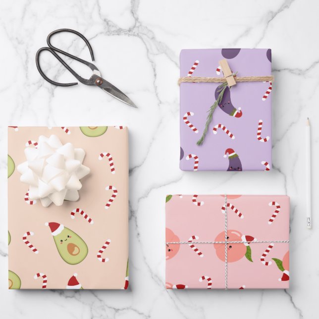 Feuille De Papier Cadeau Fruits de Noël (Recto)