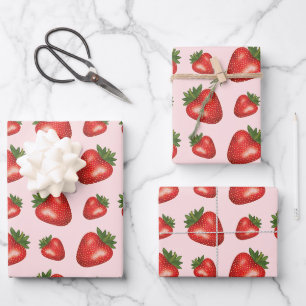Feuille De Papier Cadeau Fruits D'Été De Fraise Motif Sur Rose