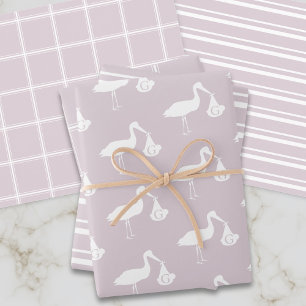 Feuille De Papier Cadeau Fuchsia Baby Shower Stork Livraison Monogramme
