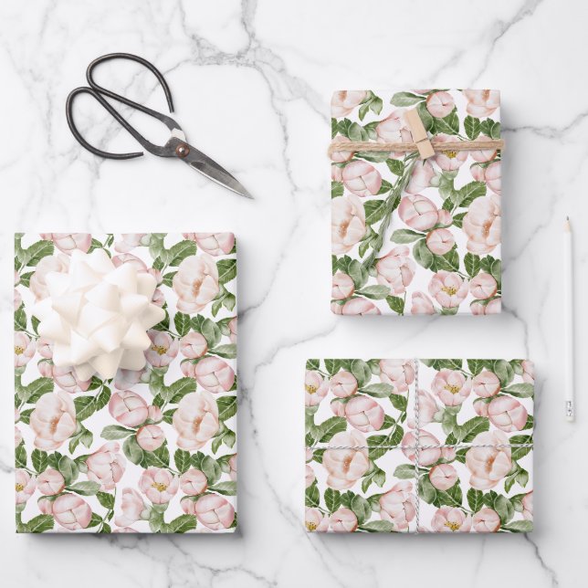 Feuille De Papier Cadeau Fuchsia Vert Floral Anniversaire Mariage (Recto)