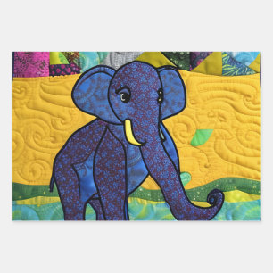 Feuille De Papier Cadeau Fun Baby Elephant - Quilt Like Design