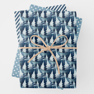 Feuille De Papier Cadeau Fun Bleu clair foncé Abstrait Pine Tree Motif