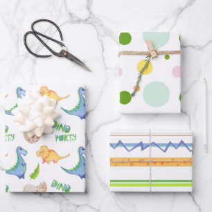 Feuille De Papier Cadeau Fun Dino Party Dinosaur Points Lignes mignonnes En