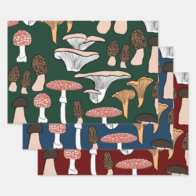 Feuille De Papier Cadeau Fun Fungi Motif de champignons (Lot)