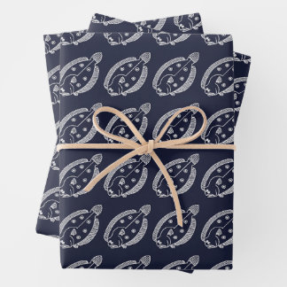 Feuille De Papier Cadeau Fun poisson de fond blanc sur le bleu profond