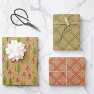 Feuille De Papier Cadeau Fun Red Green Jaune Abstrait Pine Tree Motif
