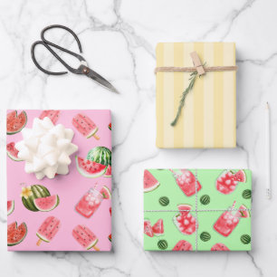 Feuille De Papier Cadeau Fun Summer Watermelon Boissons et Popsicles