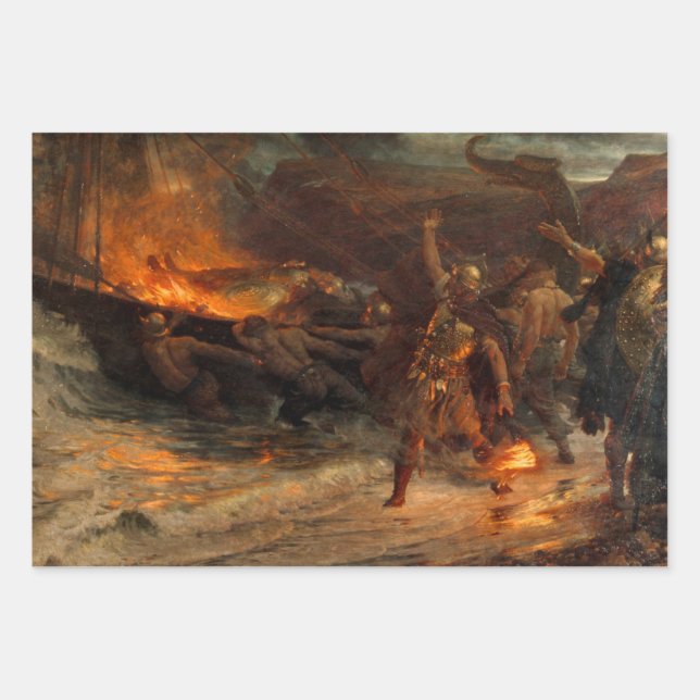 Feuille De Papier Cadeau Funérailles d'un viking (par Frank Dicksee) (Devant)