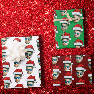Feuille De Papier Cadeau Funky Custom Face Photo Père Noël Casquette Noël