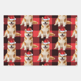 Feuille De Papier Cadeau Funny Akita Christmas Dog Buffalo Plaid
