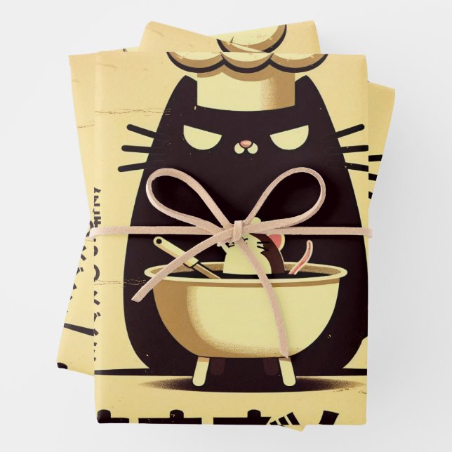 Feuille De Papier Cadeau Funny Cat Chef Cooking (En situation)