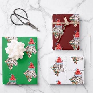 Feuille De Papier Cadeau Funny Christmas Zebra Trio