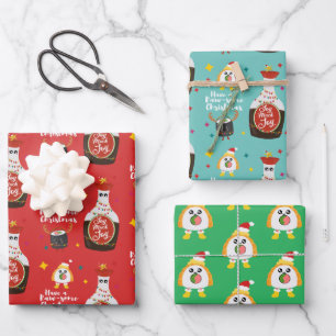 Feuille De Papier Cadeau Funny coloré Kawaii Sushi Joyeux Noël