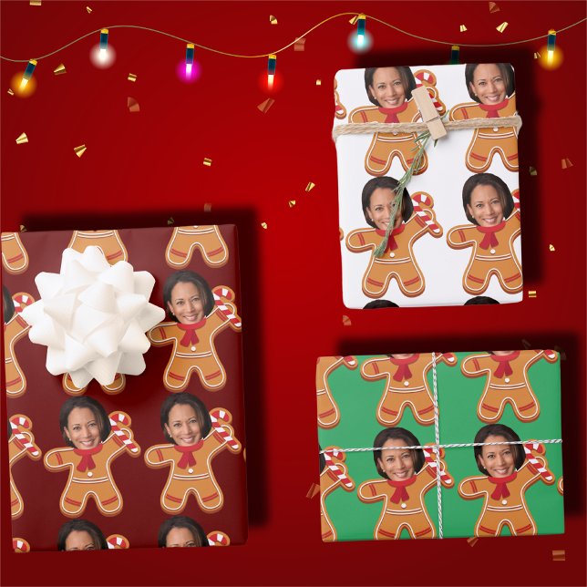 Feuille De Papier Cadeau Funny Kamala Harris Face Photo Gingerpain Noël (Créateur téléchargé)