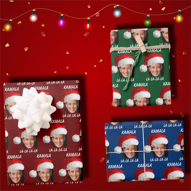 Feuille De Papier Cadeau Funny Kamala Harris Face Santa Hat Noël (Créateur téléchargé)