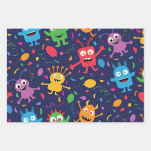 Feuille De Papier Cadeau Funny mignon Monstres Motif avec Ballons
