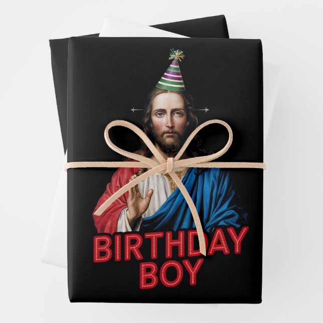 Feuille De Papier Cadeau Funny Noël Jésus Enfant d'anniversaire (En situation)