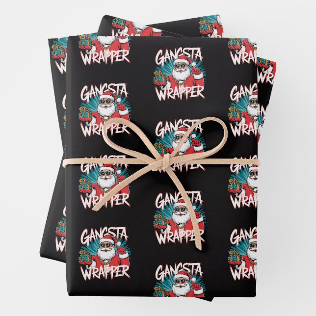 Feuille De Papier Cadeau Funny Père Noël Gangsta Wrapper (En situation)