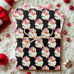 Feuille De Papier Cadeau Funny Retro rose Père Noël Visage cadeau de Noël