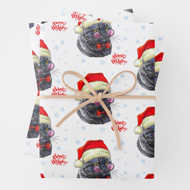 Feuille De Papier Cadeau Funny Sophisticated Santa Hat Cat (En situation)