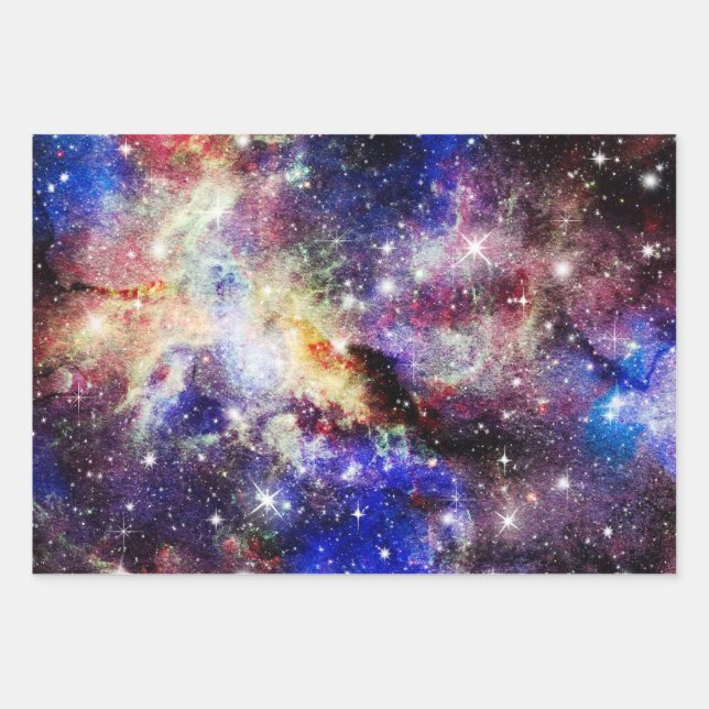 Feuille De Papier Cadeau Galaxie, Univers, Étoiles, Motif cadeau spatial (Devant)