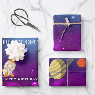 Feuille De Papier Cadeau Galaxy Space Fête d'anniversaire à thème