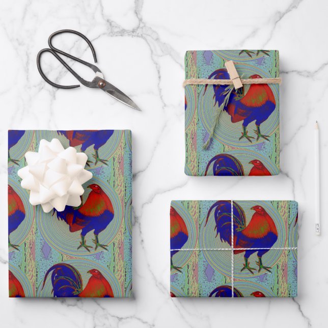 Feuille De Papier Cadeau Gamecock:  Rooster impressionniste (Recto)