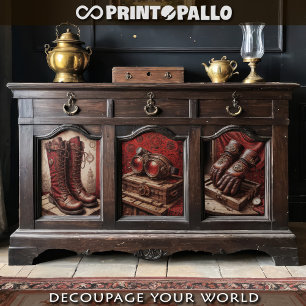 Feuille De Papier Cadeau Gants, chaussures, lunettes en Steampunk Tryptique