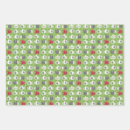 Feuille De Papier Cadeau Gants d'hiver ILY Rouge et vert