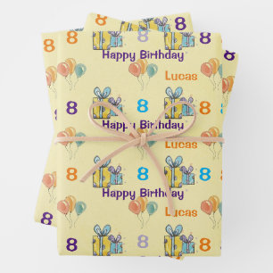 Feuille De Papier Cadeau Garçons Anniversaire Ajouter Nom & Âge Ballons Cad
