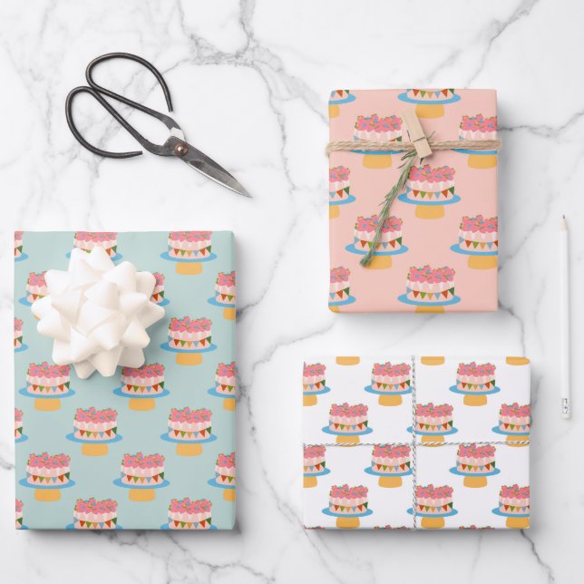 Feuille De Papier Cadeau gâteau d'anniversaire aux fraises (Recto)