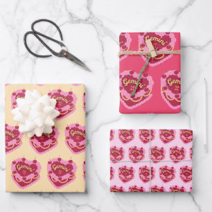 Feuille De Papier Cadeau Gemini Zodiac Coquette Coeur gâteau d'anniversaire