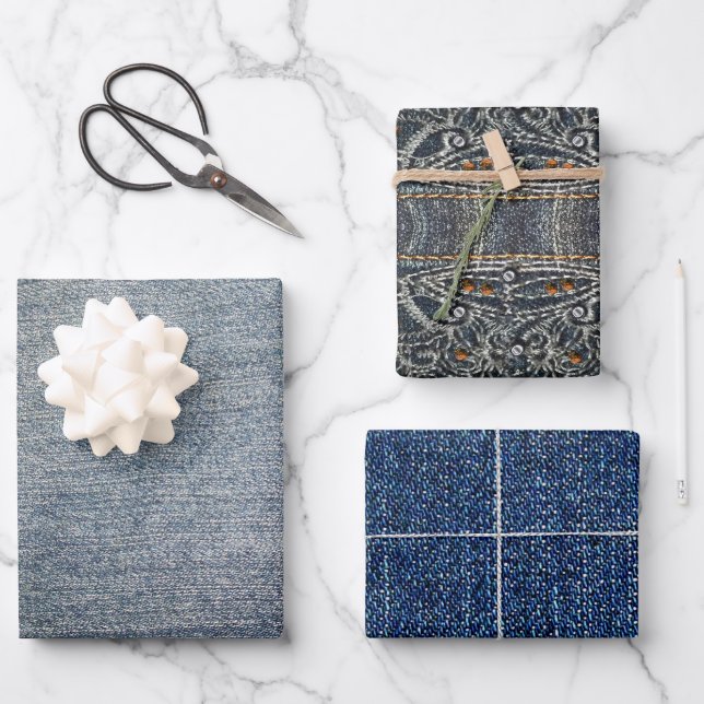 Feuille De Papier Cadeau Gemmes denim foncé clair (Recto)