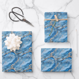 Feuille De Papier Cadeau Géode Bleu & Or
