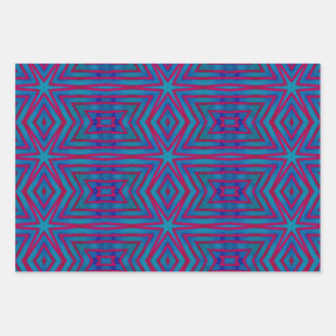 Feuille De Papier Cadeau Géométrie rouge étoile et bleu