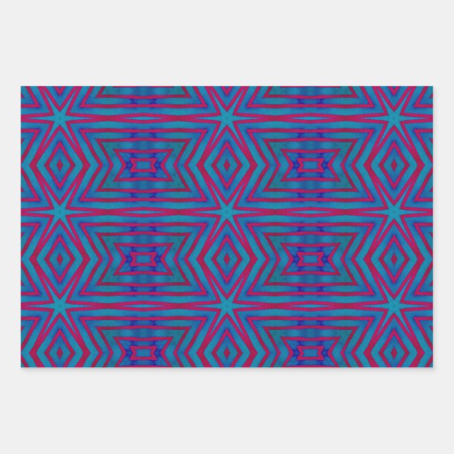 Feuille De Papier Cadeau Géométrie rouge étoile et bleu (Devant)
