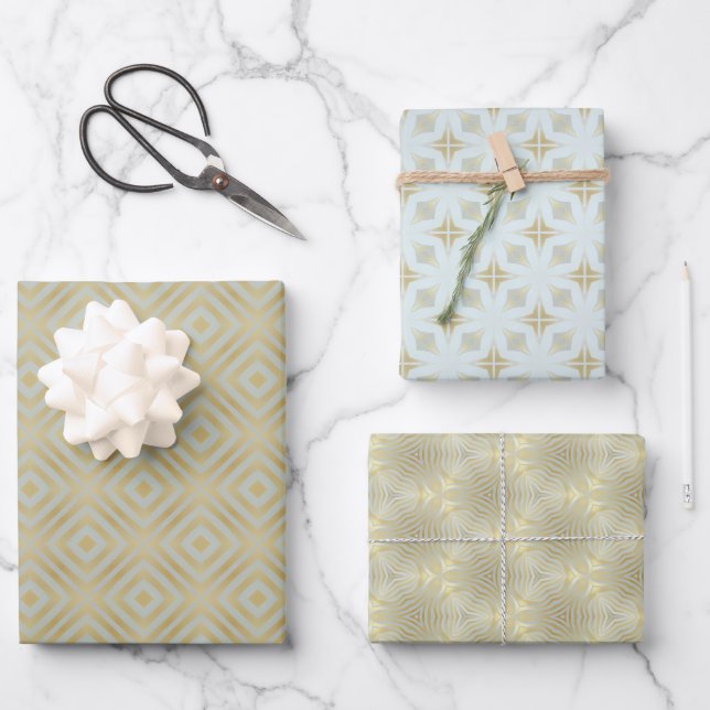 Feuille De Papier Cadeau Géométrique Or Chic (Recto)