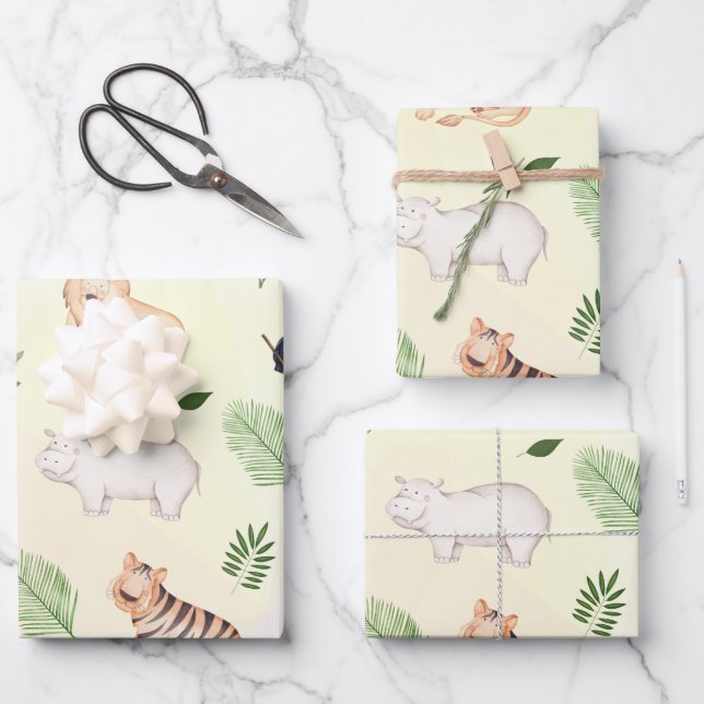 Feuille De Papier Cadeau gibier Animal With Jungle Tree (Recto)