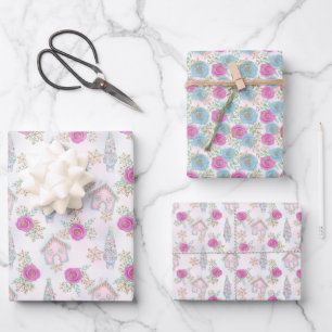 Feuille De Papier Cadeau Gingerbread de Noël rose