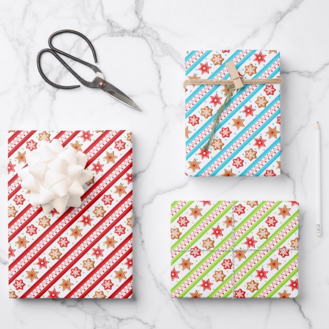 Feuille De Papier Cadeau Gingerpain de vacances Cookies en Rouge, Vert et B (Recto)
